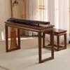 Nueva Mesa y Taburete Estilo Chino para Guqin Mesa de Resonancia para Qin Mesa de Estudio Zen Mesa de Estudios Chinos Mesa de Caligrafía Madera Maciza Mesa para Copiar Sutras Escritorio para Guzheng Pintura y Caligrafía Qin