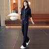 Moletom Bordado da Moda Casual Roupa Esportiva Moletom com Capuz Cardigã Estilo Preguiçoso Calças de Perna Larga Conjunto de Duas Peças Feminino Outono