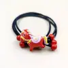 Año del Caballo Rojo Año Zodiacal Lazo para el Cabello Diadema Cuerda para el Cabello de Año Nuevo Adorno para la Cabeza Niñas y Niños Banda de Goma Bola Adorno para la Cabeza