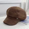 Nuevo sombrero octagonal de gamuza de moda versátil para otoño e invierno para mujer, elegante y moderno, versátil, adelgazante, sombrero protector solar