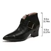 Botas de Moda Otoñales para Mujer 2026, Puntiagudas, Talla Grande, Tacón Medio, Tacón Grueso, Corte en V, Hebilla, Estilo Europeo y Americano, Adelgazantes, Botas Martin