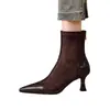 Botines de tacón alto para mujer, tacones de aguja, nueva colección otoño/invierno 2026, diseño patchwork, punta fina, botas ajustadas, botas elásticas, botines individuales para mujer primavera/otoño, venta al por mayor