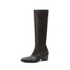 Botas de montar básicas de pierna recta de piel de vaca completa 2026 otoño/invierno de tacón grueso de tacón alto versátiles de punta cuadrada de cuero genuino de tubo alto para mujer