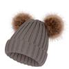 Gorro de lana nueva europeo y americano de otoño e invierno, gorro con doble pompón de piel, gorro con pompón de imitación de piel de zorro, gorro tejido con pompón de imitación de piel de mapache