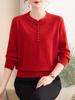 Suéter de Mamá Otoño e Invierno Cuello Redondo Jersey Cálido Camiseta Interior para Madres de Mediana Edad y Mayores Suéter con Botón Decorativo