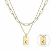Collar Transfronterizo Europeo y Americano de Oro 18K de 6 mm con 26 Letras de Doble Capa Colgante Rectangular de Acero de Titanio Acero Inoxidable Venta al por Mayor