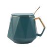 Taza de cerámica geométrica simple de color sólido estilo nórdico con tapa y cuchara, oro de alta calidad, taza de café de oficina al por mayor