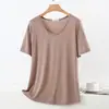 Camiseta Modal com Gola U de Manga Curta para Mulheres, Top Casual Fino de Tamanho Grande para Casa, Roupa Popular de Manga Curta para Mulheres