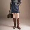 Saia autêntica de couro genuíno Haining para mulheres, saia midi de pele de carneiro, coleção outono/inverno 2026, saia evasê de cintura alta estilo coreano