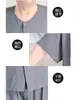 Traje de Verano de Manga Corta de Algodón y Seda para Abuelo 2026, Pijama de Cardigan para Hombres Mayores, Conjunto Delgado de Color Sólido de Verano para Papá de 80 Años