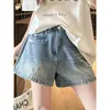 Shorts Jeans Rasgados Modernos e Jovens para Mulheres, Verão 2026, Cintura Alta, A-Line Emagrecedor, Calças Largas Soltas