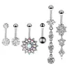 Set de 9 Piezas para Ombligo, Varios Estilos a Elegir, Material de Acero Inoxidable, Joyería Piercing de Flor Gota Incrustada con Zirconia