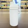 Garrafa Espacial de Aço Inoxidável 12oz com Alça e Tampa, Garrafa de Água Térmica para Esportes ao Ar Livre, Branca Térmica a Vácuo de Camada Dupla