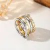 Anel de Cobre Zircônia em Formato de Anel Multicamadas Novo Estilo Transfronteiriço, Anel de Moda Banhado a Ouro, Joias Personalizadas de Alta Qualidade Atacado