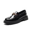 Sapatos Femininos Novos de Outono, Mocassins Slip-On de Couro Genuíno com Sola Grossa, Sapatos de Couro Pequenos de Estilo Britânico Femininos, Sapatilhas de Couro Pretas, Saltos Grossos