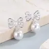 Pendientes de Perla con Lazo Incrustado de Circonita, Nuevo Estilo de Otoño e Invierno 2024 de Alta Gama, Pendientes Exquisitos, Delicados, de Moda y Versátiles