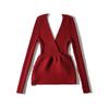 Venta al por mayor de comercio exterior estilo europeo y americano moda primavera 2025 jersey cuello en V cruzado puro top de punto ajustado Z222581