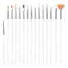 Kit de Canetas para Nail Art com 15 Peças, Canetas para Nail Art com Cabos de Plástico, Pintura, Desenho de Linhas, Cristal, Crisântemo, em Forma de Leque, Ferramentas de Caneta para Nail Art de Fototerapia