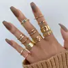 Anel Estrela e Lua Transfronteiriço Folha de Amor Geometria Conjunto de 10 Anéis Criativos Retrô Articulados Femininos