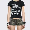 Camiseta de manga curta Y2k com estampa de cruz e letras transfronteiriça para mulheres, estilo punk escuro, camiseta básica justa, atacado de roupas femininas
