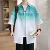 Camisa de manga corta con degradado verde en stock, camisa gris de verano moderna para niños, camisa rosa casual versátil para jóvenes