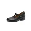 Zapatos Mary Jane de cuero con tira en T estilo francés para mujer, primavera temprana 2026, tacón grueso de 4 cm, marrón vintage, elegantes zapatos de tacón bajo