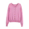 Cardigan Feminino de Malha Lisa com Mangas Longas e Detalhe de Botão Dourado, Novo para Outono e Inverno, Estilo Europeu e Americano, Peça de Exterior