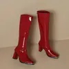 Botas Altas por Encima de la Rodilla para Mujer Otoño e Invierno 2025 Nuevas Botas de Tacón Alto Puntiagudas Tacón Grueso Cierre Trasero Charol Sexy Versátiles Botas Altas
