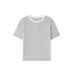 Camiseta de Manga Corta Lyocell Tencel Lino con Cuello Color Block, Tejido Fino Primavera/Verano, Hombro Ligeramente Caído, Suéter Casual Base
