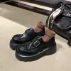 Mocassins Retrô Lavados de Couro Genuíno Cavalo Salto Grosso Feminino Fivela de Couro Solado Grosso Aumentador de Altura Sapatos Únicos Academia Britânica Sapatos Pequenos de Couro