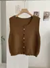 KEKEZOON Cardigan Colete Tricotado Novo de Início de Outono Gola Redonda Botões Coloridos Colete Versátil Sem Mangas para Mulheres 8499
