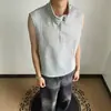Chaleco sin mangas de color block con media cremallera y cuello alto, nuevo para el verano, para hombre y mujer, camiseta versátil de corte holgado, estilo retro americano