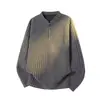 Moletom estilo americano com gola Henry para homens, camiseta listrada de manga comprida para outono, peso pesado, com padrão espinha de peixe, camisa base chique para usar por baixo