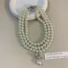 Collar de Perlas de Tres Capas Saturno, Cadena Clásica Retro de Gota de Agua de Una Sola Capa para Clavícula, Cadena para Suéter, Lujo Ligero, Collar Dulce y Versátil