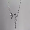 Colar de Laço de Rosa Doce e Cool de Alta Qualidade, Corrente de Suéter Estilo Cool, Acessórios de Nicho, Tendência de Joias Hip-Hop Personalizadas