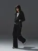 Sudadera cárdigan de fábrica estilo cyberpunk con rayas negras y grises y cuello alto para hombre y mujer, chaqueta corta ajustada de otoño con remaches, moderna