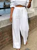 Pantalones casuales de verano para mujer, de color liso, holgados, rectos, de moda transfronteriza
