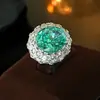 Anillo Abierto Ovalado de Alto Nivel Para Green Group Incrustado con Circonita para Mujer, Lujo Accesible Retro Exquisita Joyería de Banquete al por Mayor