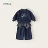 Colección de Ropa Casual InfantilConjunto de Dos Piezas Sudadera con Estampado de Gato y Pantalones Jogger de Color Sólido para Primavera y Otoño Ropa Deportiva para Niñas