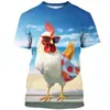 2024 comercio exterior transfronterizo verano nuevo gallo europeo y americano impresión digital 3D manga corta cuello redondo camiseta top para hombre
