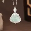 Colar de Prata de Lei S925 com Buda de Jade Feminino Exquisito Cravejado com Diamantes Estilo Chinês Luxo Acessível Nicho Corrente de Clavícula Buda Maitreya