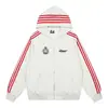 Moletom cardigan com bordado listrado retrô americano para homens e mulheres, jaqueta esportiva de outono para casais, modelagem solta, moderno