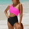 Nuevo Estilo Europeo y Americano Transfronterizo Bloqueo de Color Chica Picante Diseño de un Hombro Ajustado Espalda Descubierta Sexy Traje de Baño Bikini de una Pieza