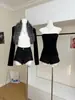 Cárdigan Peludo Negro de Manga Larga Estilo Americano Picante para Mujer, Otoño e Invierno, Puro Deseo, Diseño Ajustado, Top Sexy sin Mangas
