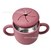 Taza de Snacks para Niños de Acero Inoxidable, Asa Portátil, Taza con Pajilla de Doble Oreja, Tapa Suave a Prueba de Polvo, Dibujo Animado Lindo para Bebé