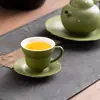 Nueva taza de té de cerámica verde rociada con oro estilo chino con asa, taza de té Kung Fu vintage, juego de té para el hogar, taza individual