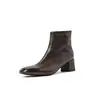 Botines para mujer hechos de piel de vacuno de plena flor, con tacón grueso, punta redonda y cremallera trasera. Nuevo estilo otoño/invierno, piel genuina, tacón medio