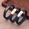 Tendencia de joyería de comercio exterior europea y americana pulsera de cuero de acero inoxidable joyería azul tejida personalidad acero de titanio pulsera simple 083