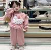 Conjunto de Felpa Estilo Coreano de Dibujos Animados para Niñas Invierno Otoño e Invierno Nuevo Conjunto de Dos Piezas: Sudadera para Bebé y Leggings Engrosados