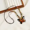 Collar Largo de Cuerda Trenzada con Cuentas de Cerámica Bohemia Coloridas y Estrella de Mar para Mujer, Estilo Étnico Retro